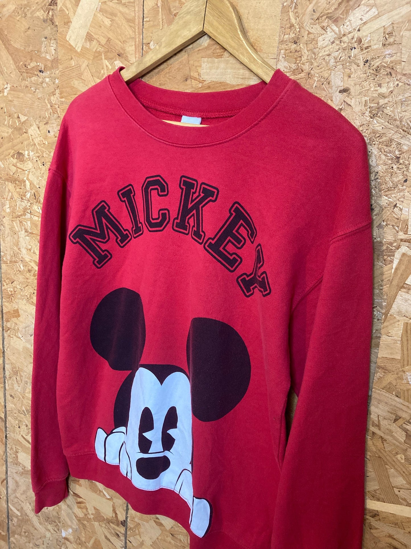 Vintage 90s Mickey Mouse spell out red black crew neck sweater size medium