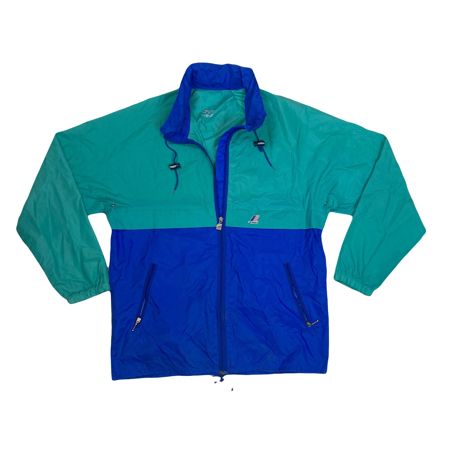 Vintage 90s K-Way blue green lightweight windbreaker waterproof rain jacket size large