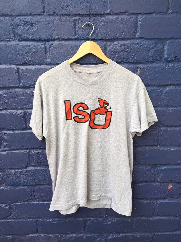 Vintage 90s Bone Student Center ISU USA souvenir college varsity grey marl t-shirt size XL