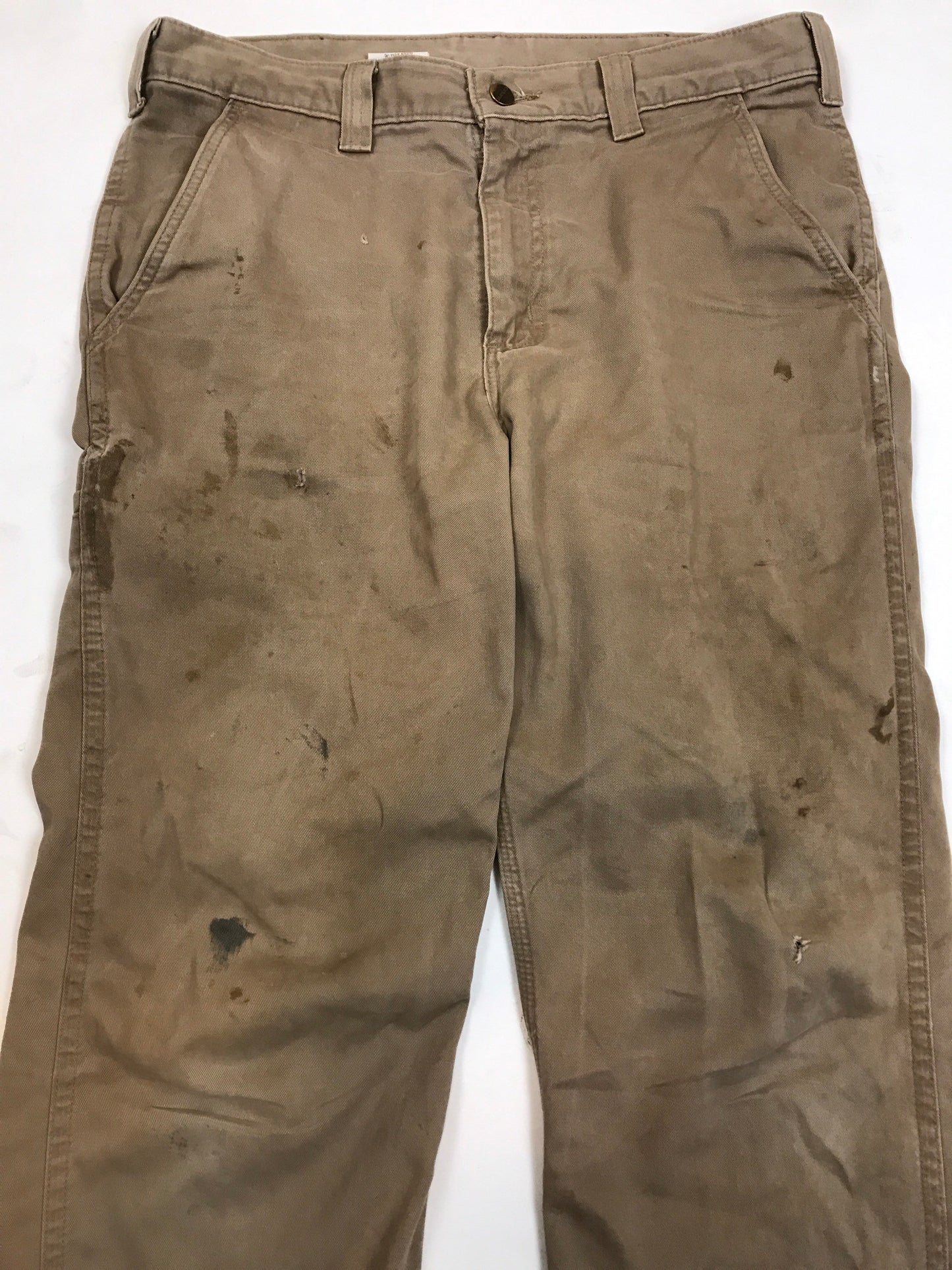 Vintage 00s distressed worn Carhartt light beige chino workwear carpenter pants trousers W33 L34