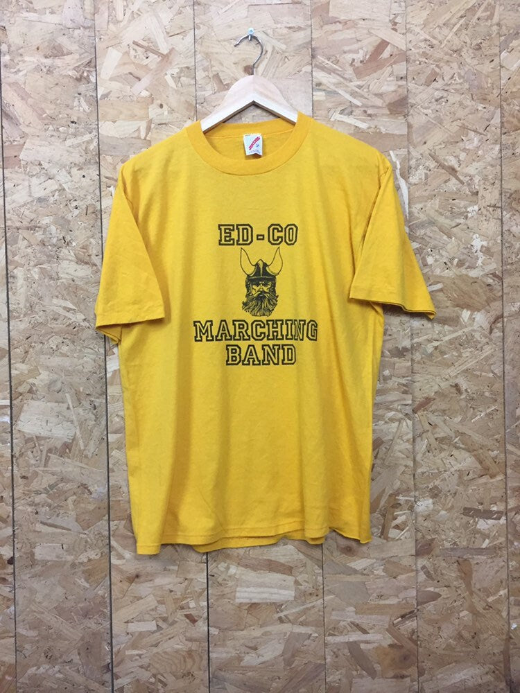 Vintage USA quirky high school Ed-Co Marching Band ‘Chop’ USA yellow t shirt size large