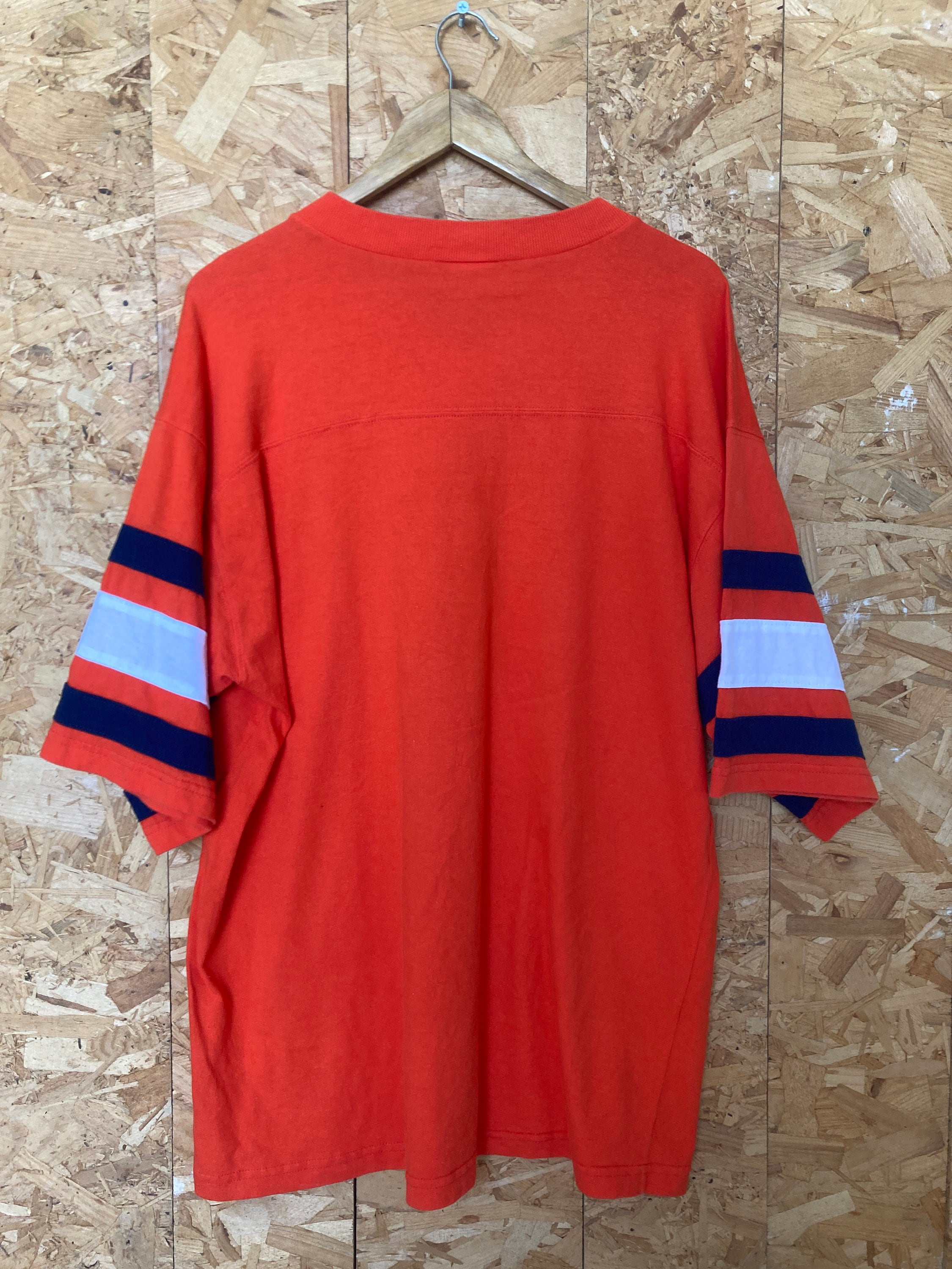 Vintage 90s orange Chicago Illinois Illini USA orange baseball varsity v-neck t-shirt size XL