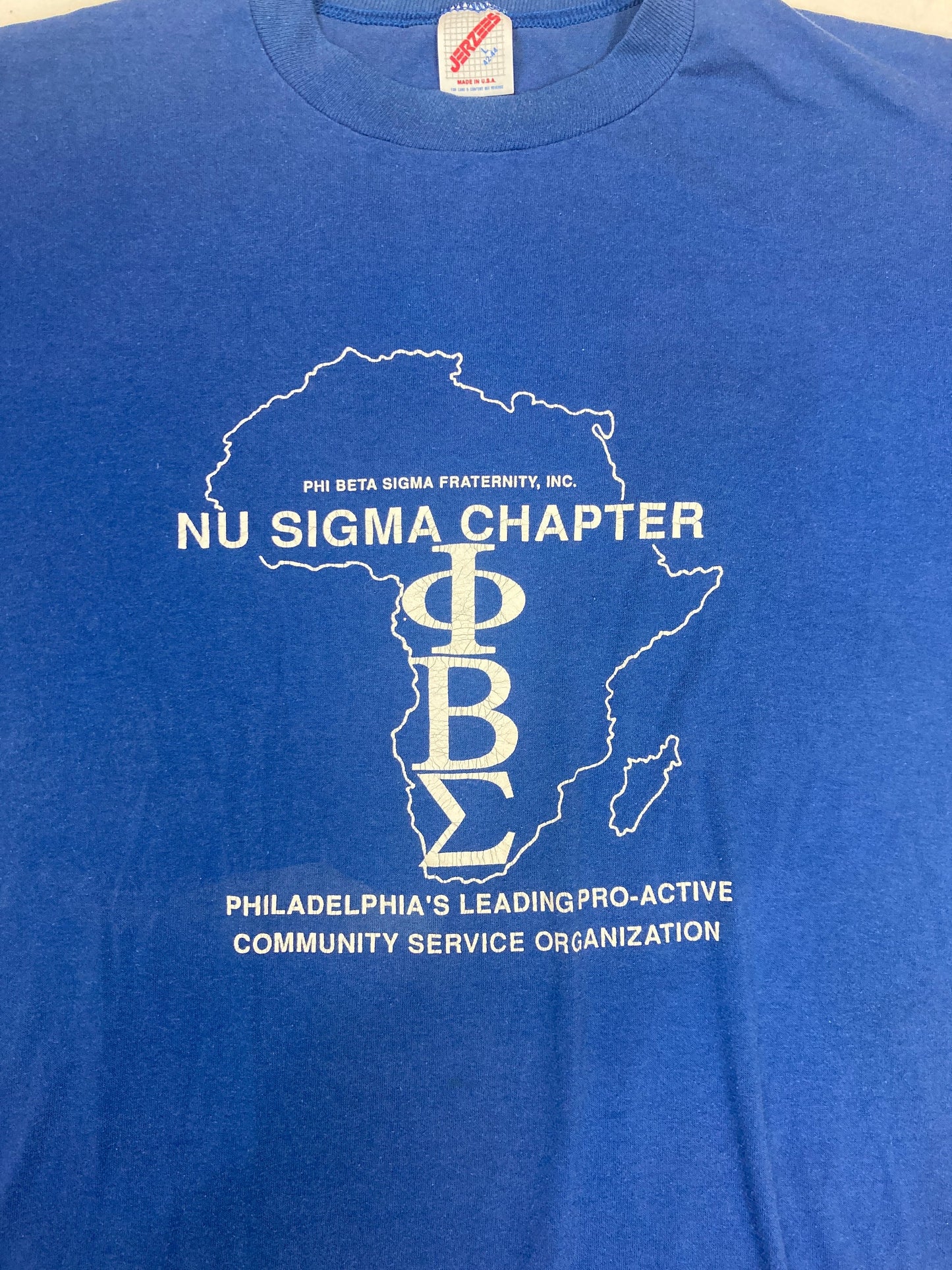 Vintage 90s Nu Sigma Chapter Philadelphia USA souvenir blue t-shirt size large