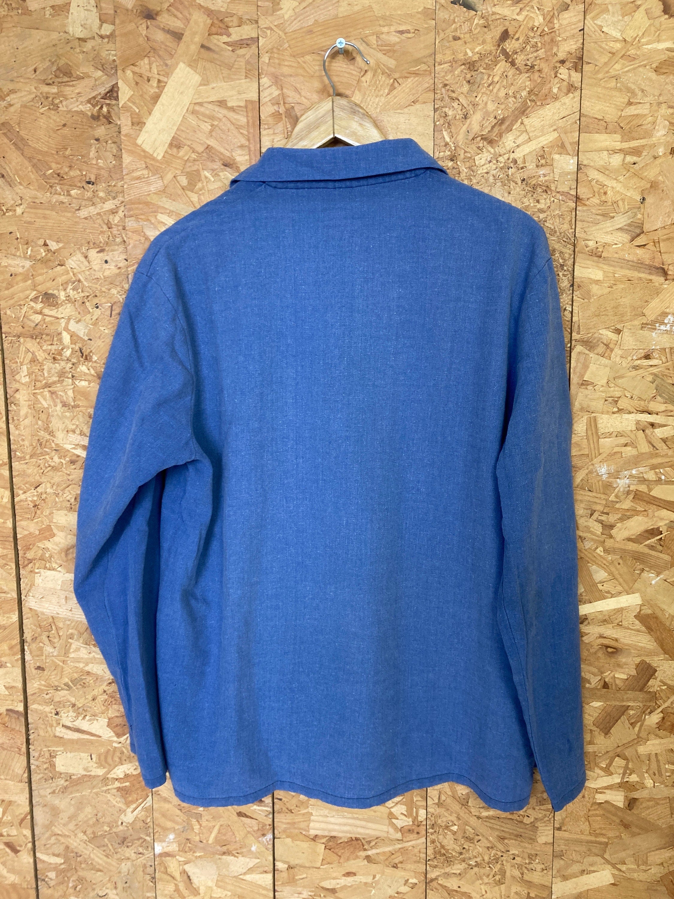 Vintage 80s faded cornflower blue brushed cotton button up chore workers jacket size medium