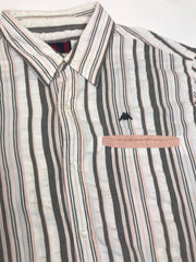 Vintage 90s Robe De Kappa off white coral brown pin striped short sleeve linen shirt size XX large