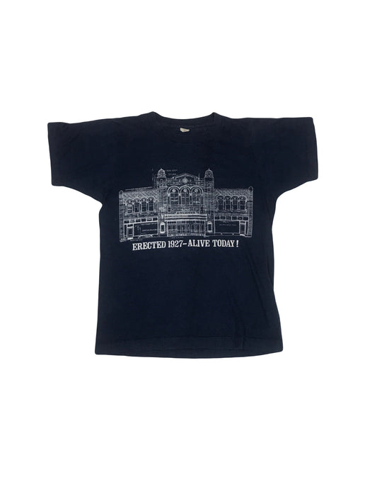 Vintage 80s Quirky Erected in 1927 Michigan Ann Arbor Theatre Building design souvenir USA blue t-shirt size small