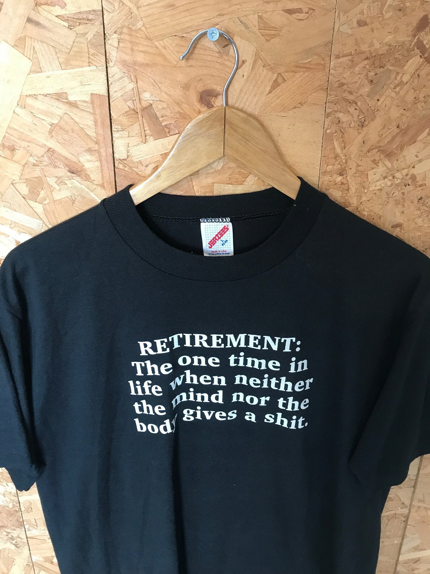 Vintage 90s quirky funny retirement old age quote USA black souvenir terrible t-shirt size large