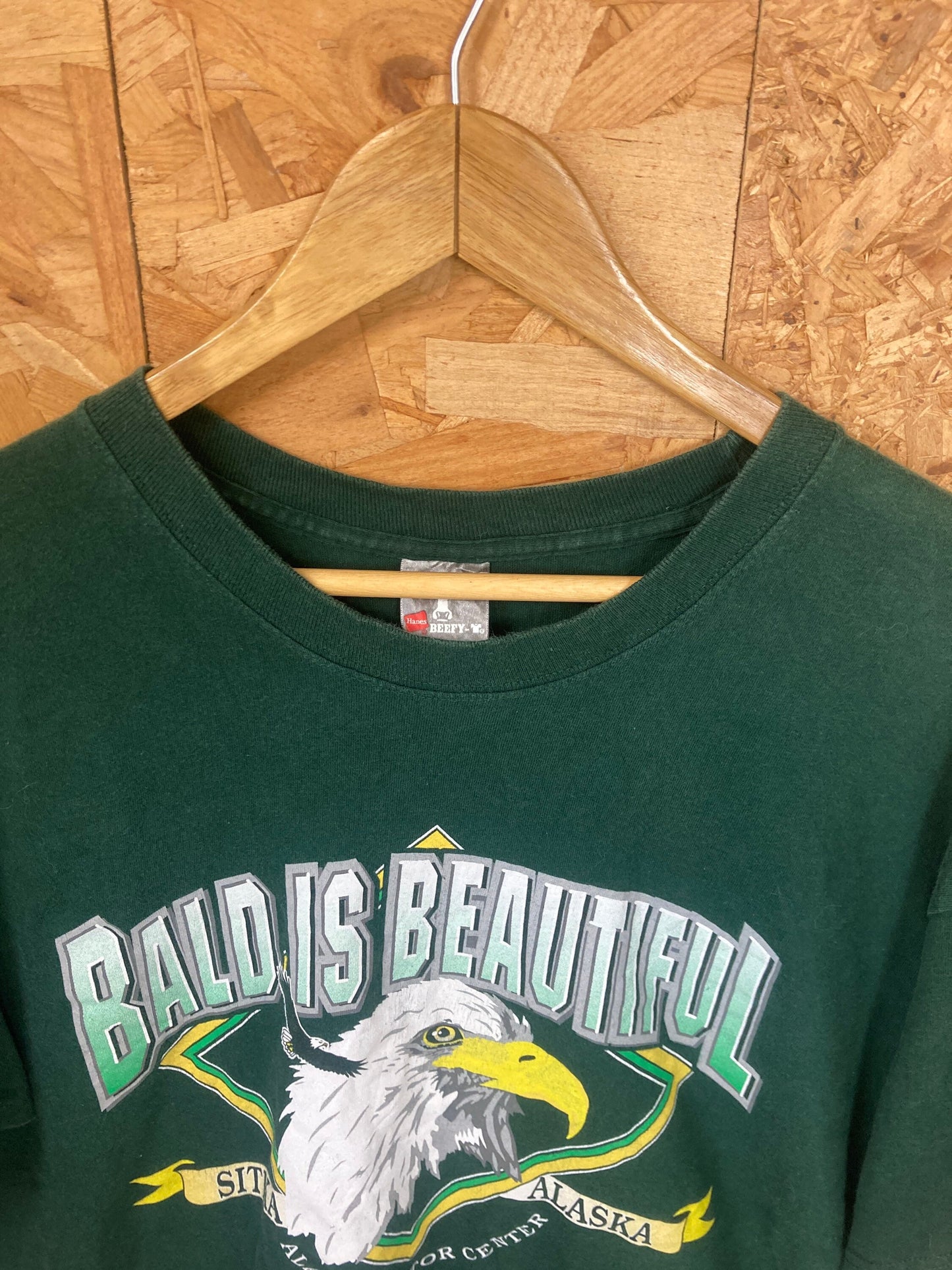 Vintage 90s USA Bald is Beautiful Sitka Alaska dark green t-shirt size XL