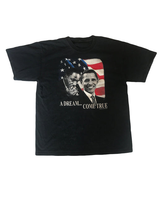 Vintage Y2K Martin Luther King & Barack Obama USA black distressed souvenir t-shirt size XL