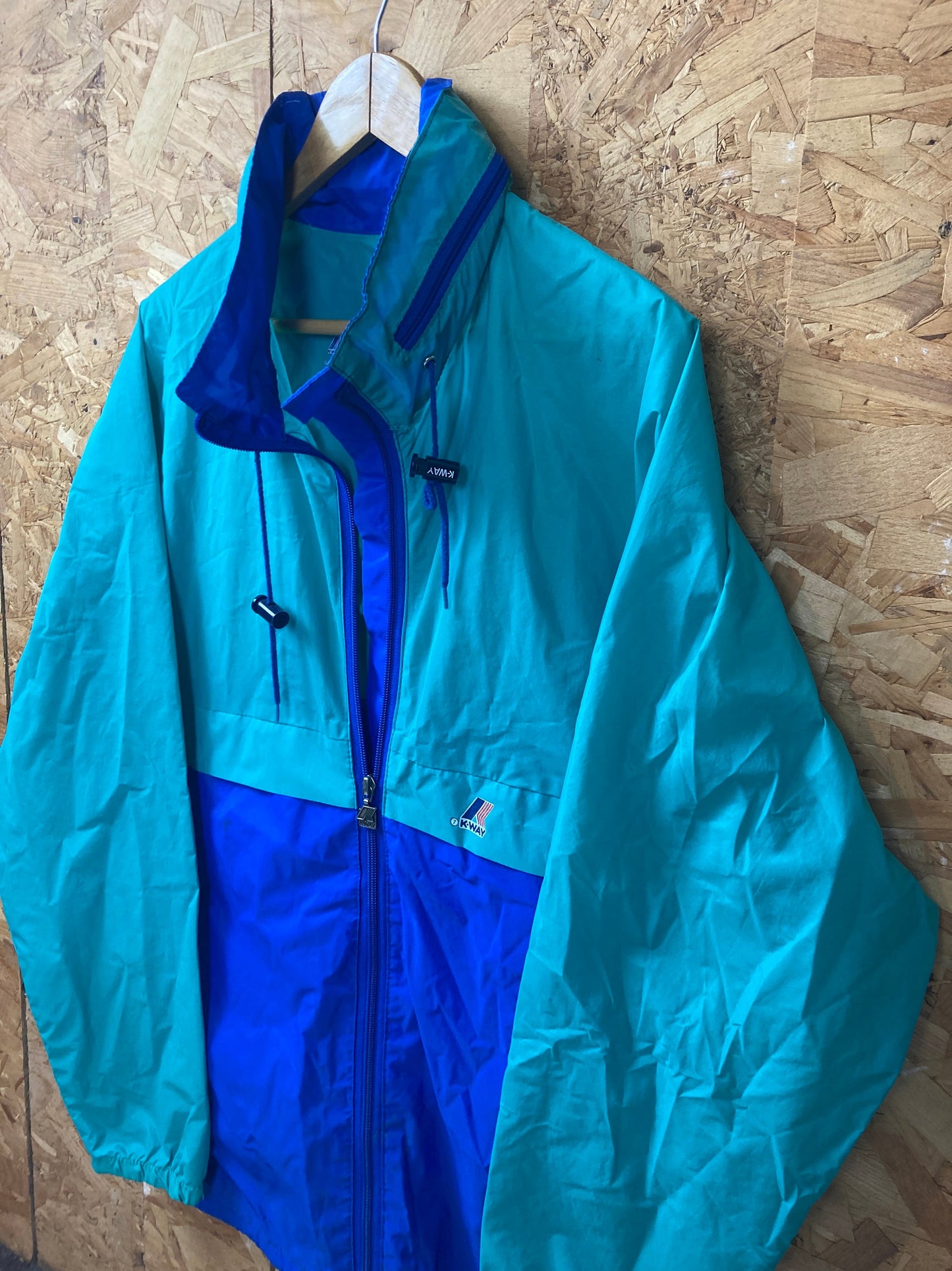 Vintage 90s K-Way blue green lightweight windbreaker waterproof rain jacket size large