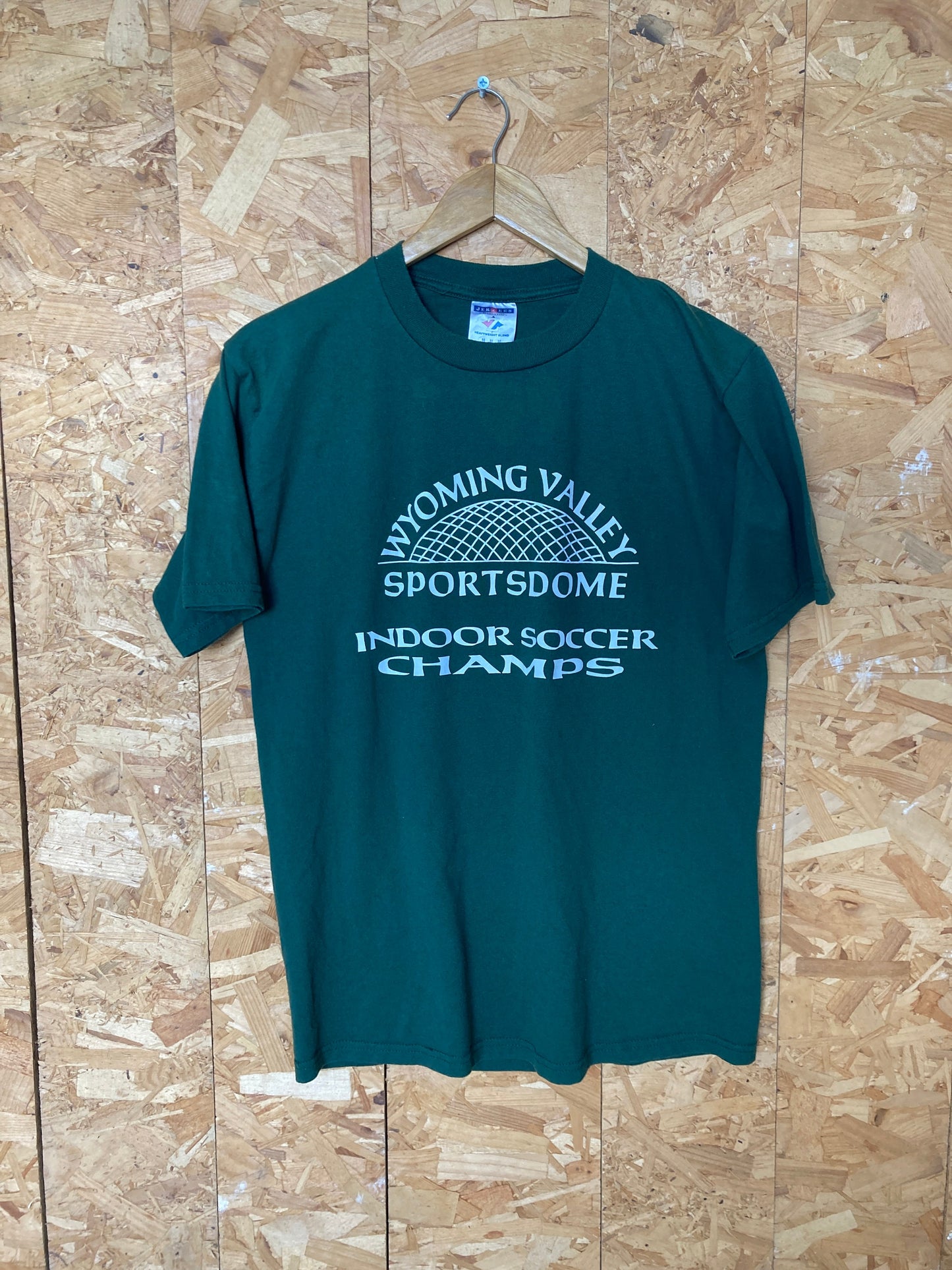 Vintage 90s dark green Wyoming Valley Sportsdome Indoor Soccer Champs quirky souvenir USA t-shirt size medium