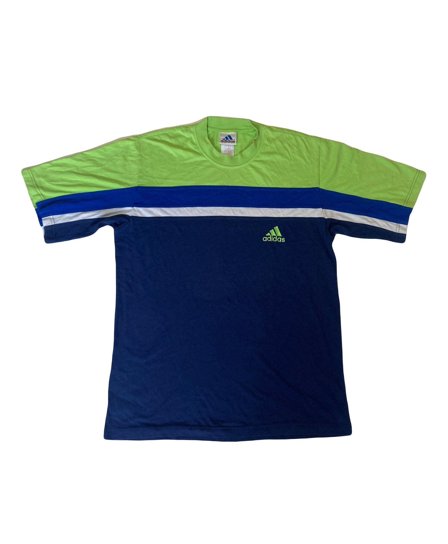 Vintage Y2K Adidas lime green blue navy blue t-shirt size large