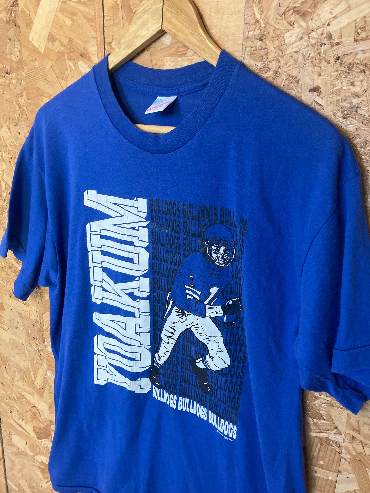 Vintage 80s Yoakum Bulldogs Texas football college team USA blue single stitch t-shirt size XL