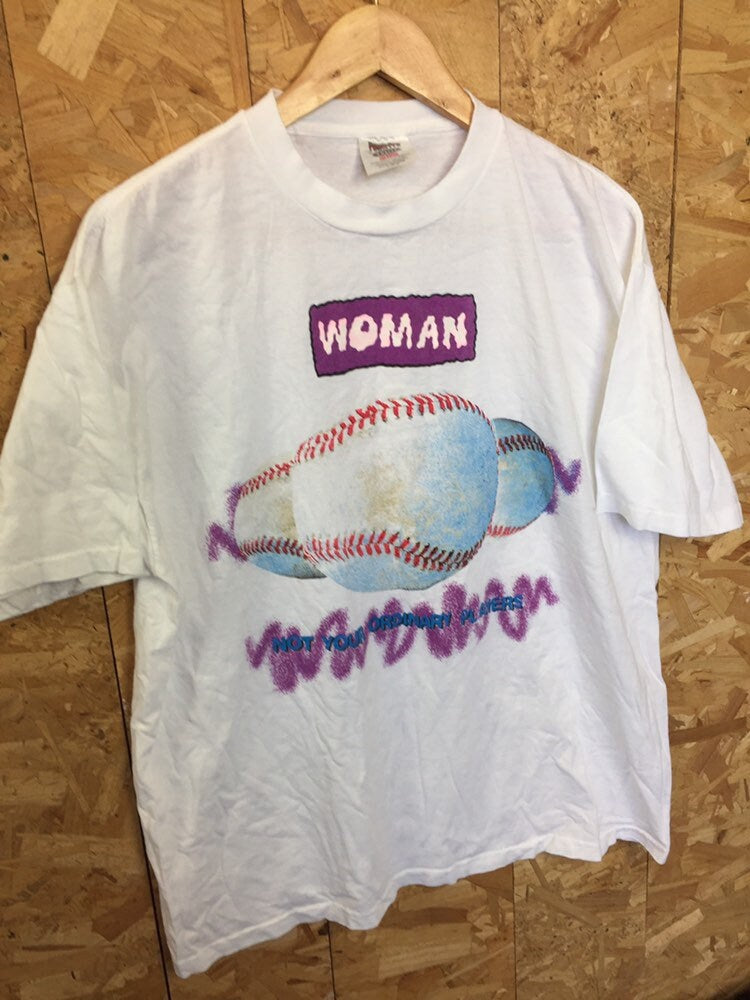 Vintage 90s white Not your ordinary players women baseball USA college sports t-shirt size XL