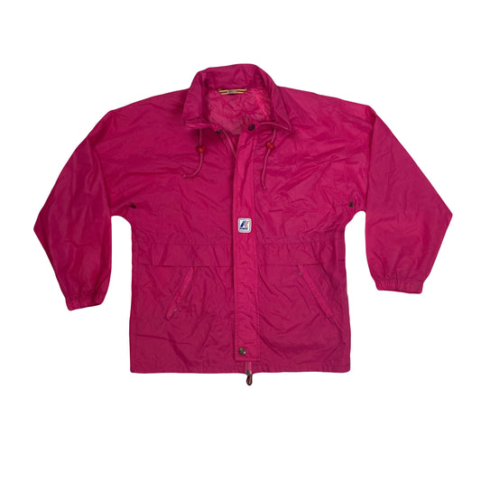 Vintage 90s K-Way cerise bright pink lightweight windbreaker waterproof rain jacket size small