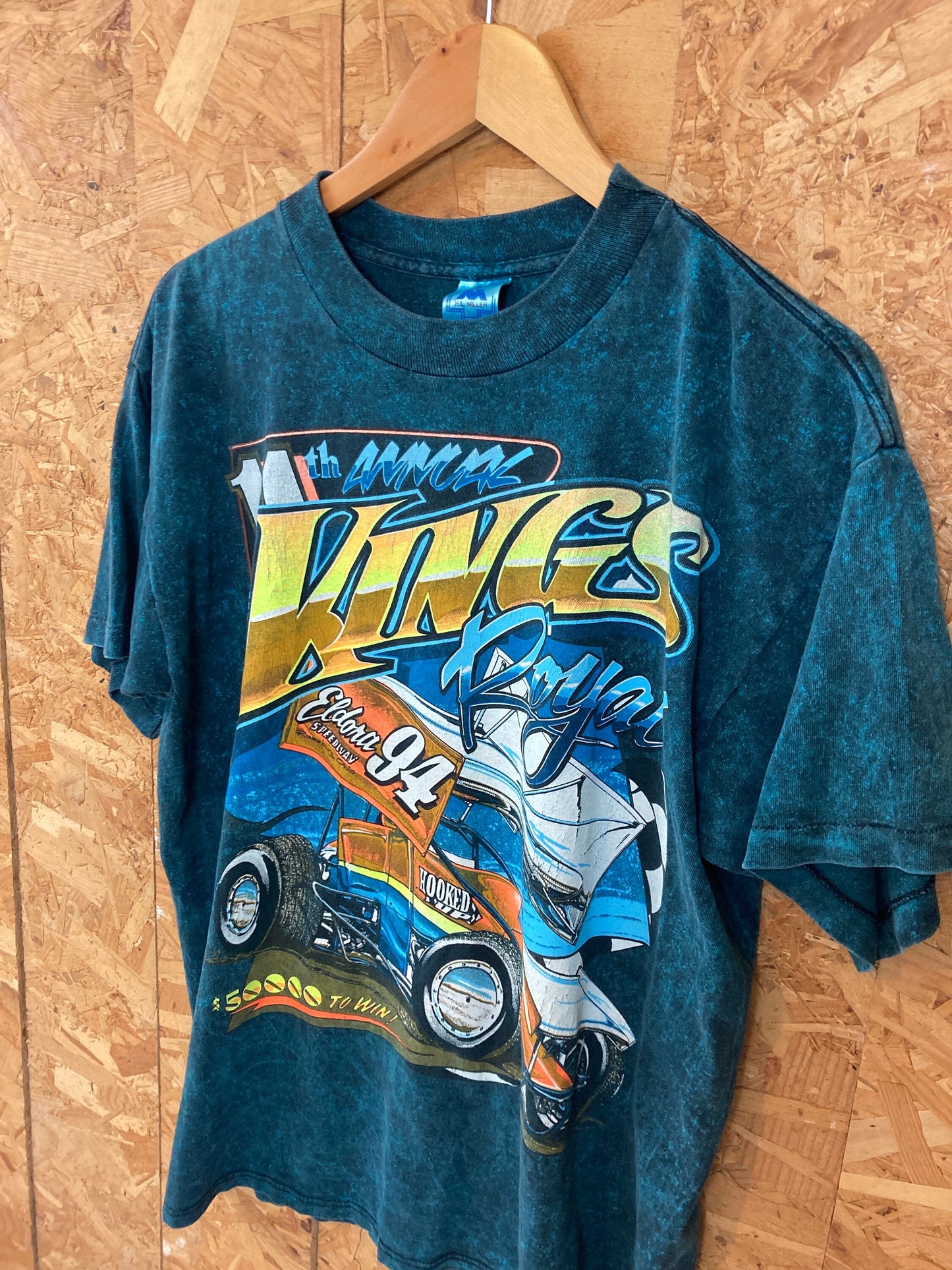 Vintage 94 Eldona speedway 11th kings royal outlaw racer NASCAR blue tie dye faded souvenir t-shirt