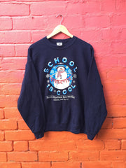 Vintage 00s USA &quot;School is Cool&quot; James Madison Intermediate New Jersey navy blue sweater by Lee size large