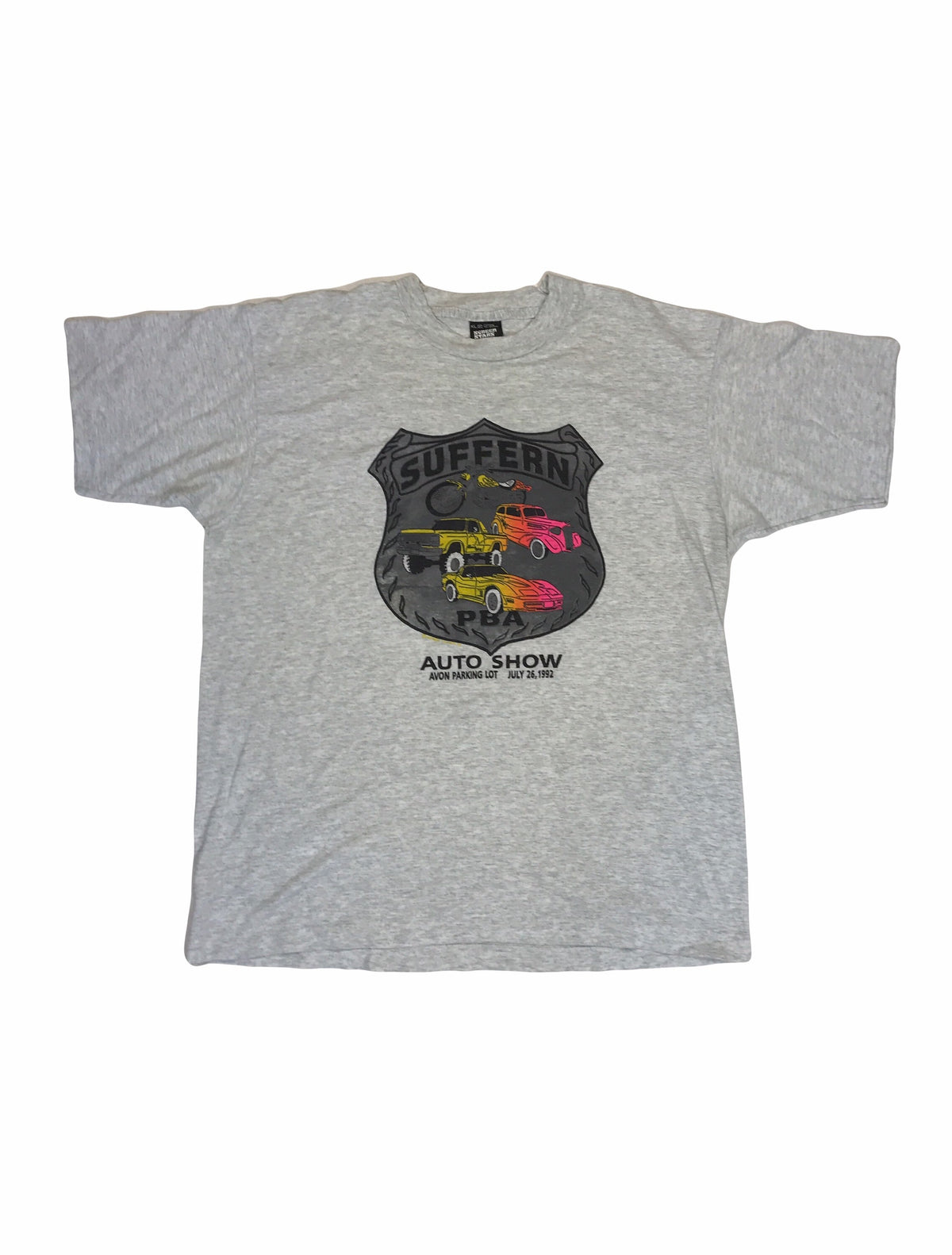Vintage 90s Suffern PBS hot rod auto show 1992 USA souvenir  grey marl t shirt size XL
