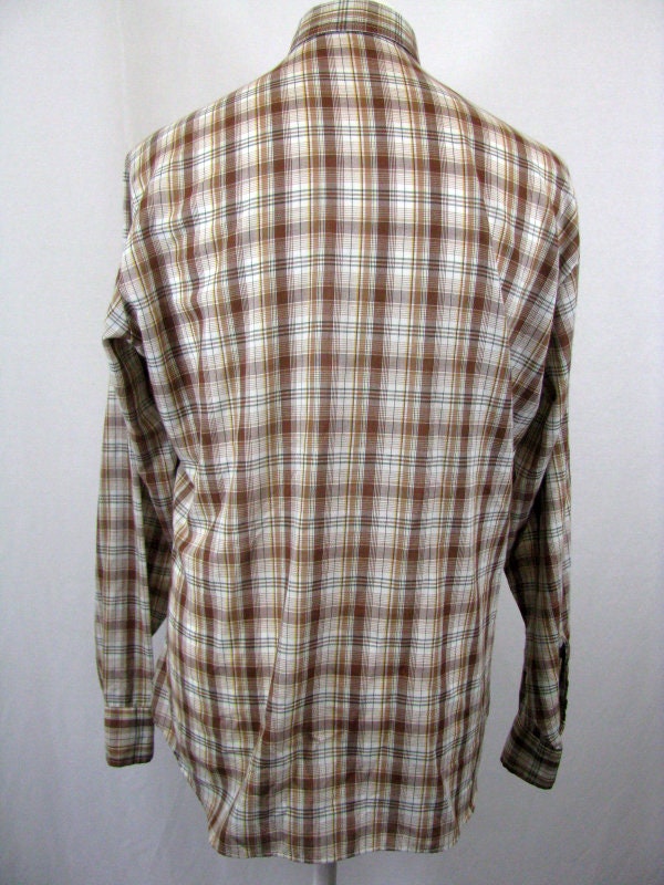 Vintage 80s Levis beige brown green light cotton check plaid shirt size XL