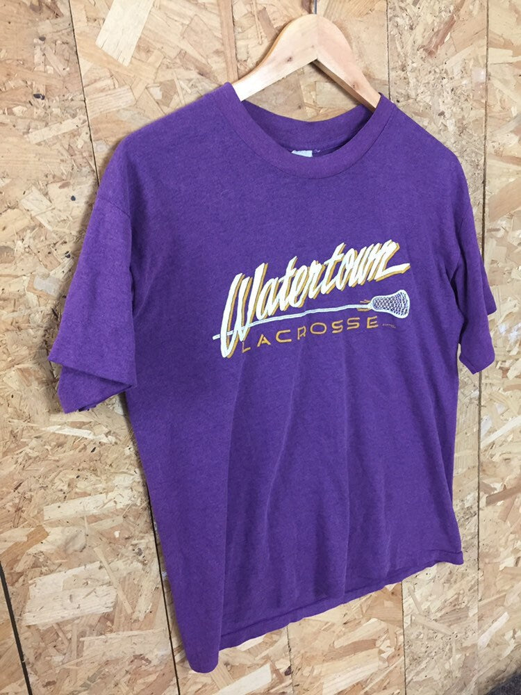 Vintage 80s Watertown lacrosse purple quirky USA souvenir t-shirt size large