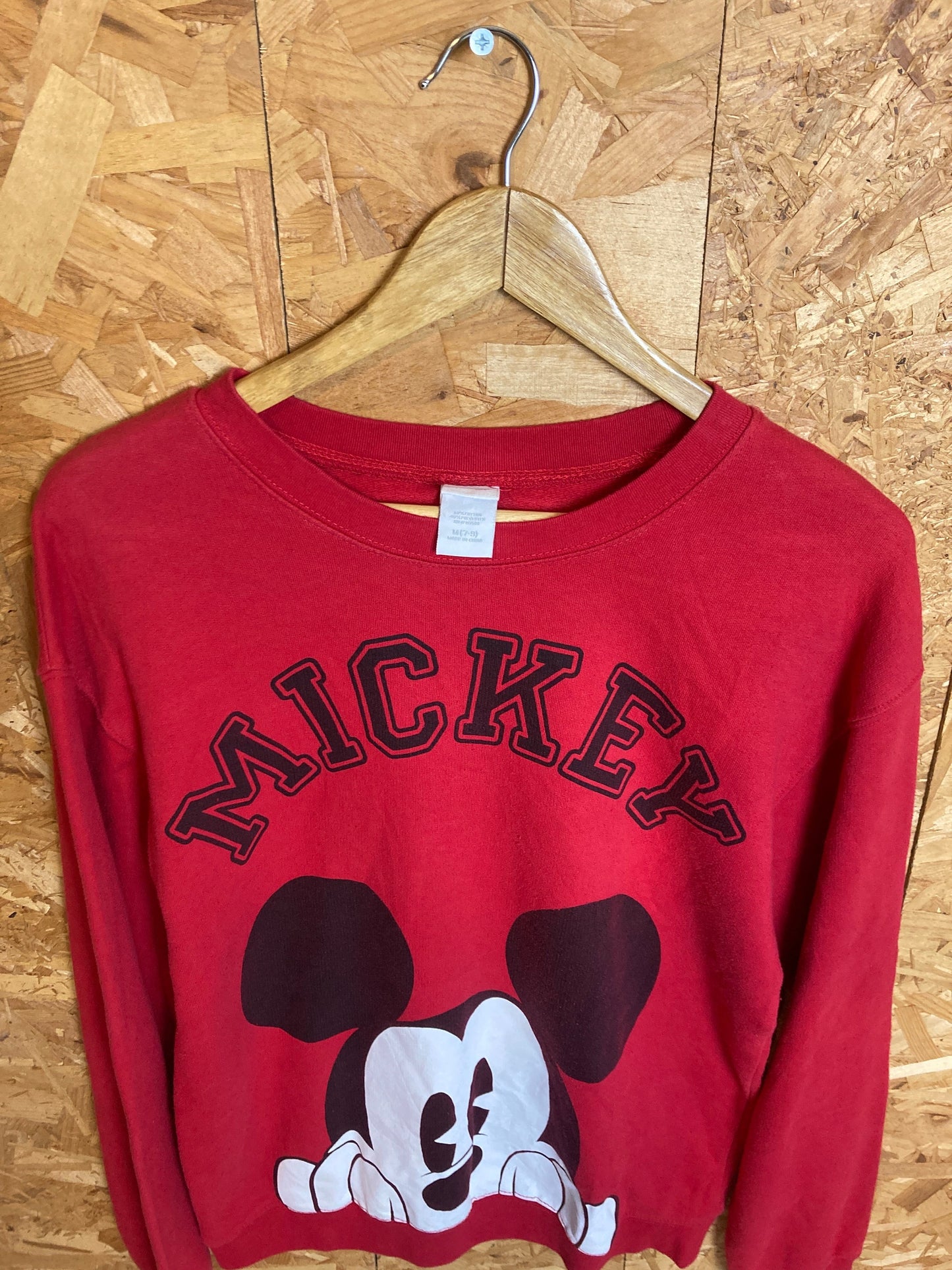 Vintage 90s Mickey Mouse spell out red black crew neck sweater size medium