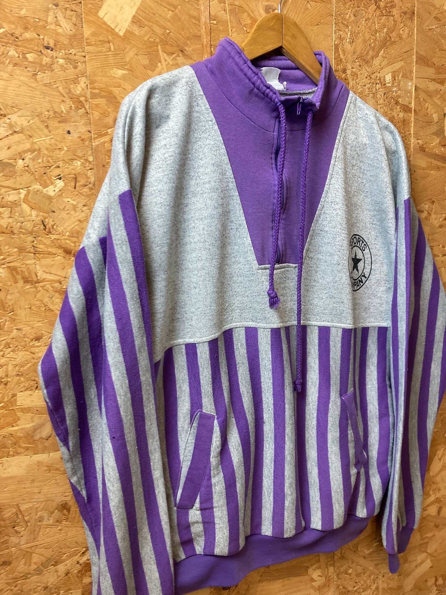 Vintage 80s quarter zip purple grey striped sweater size large