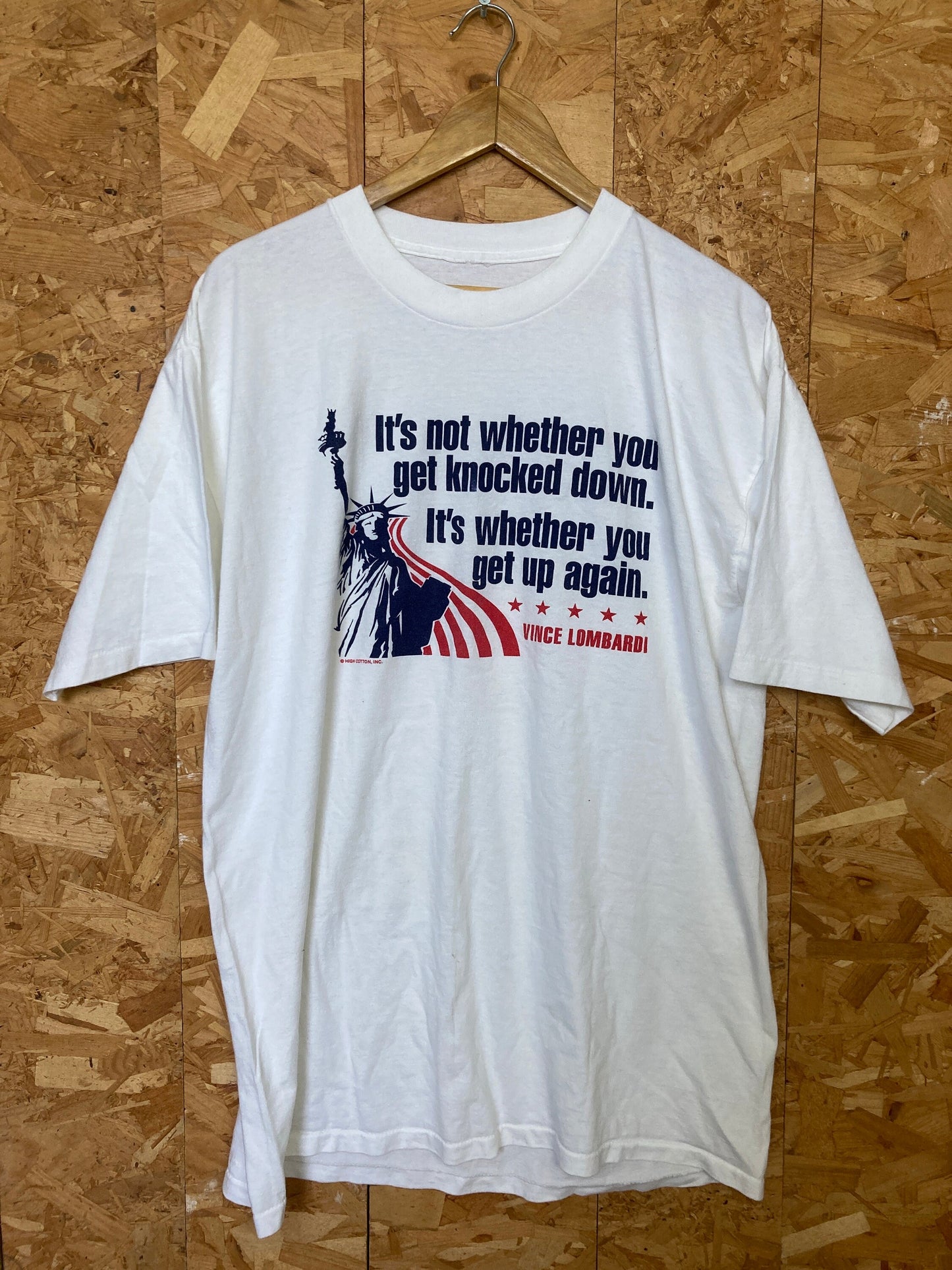 Vintage 80s Vince Lombardi inspirational quote patriotic USA souvenir single stitch white t-shirt size XL