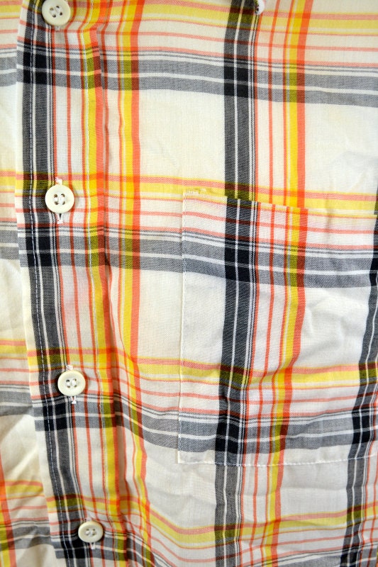 Vintage 90s orange yellow white Chunky Check short sleeve Shirt size large