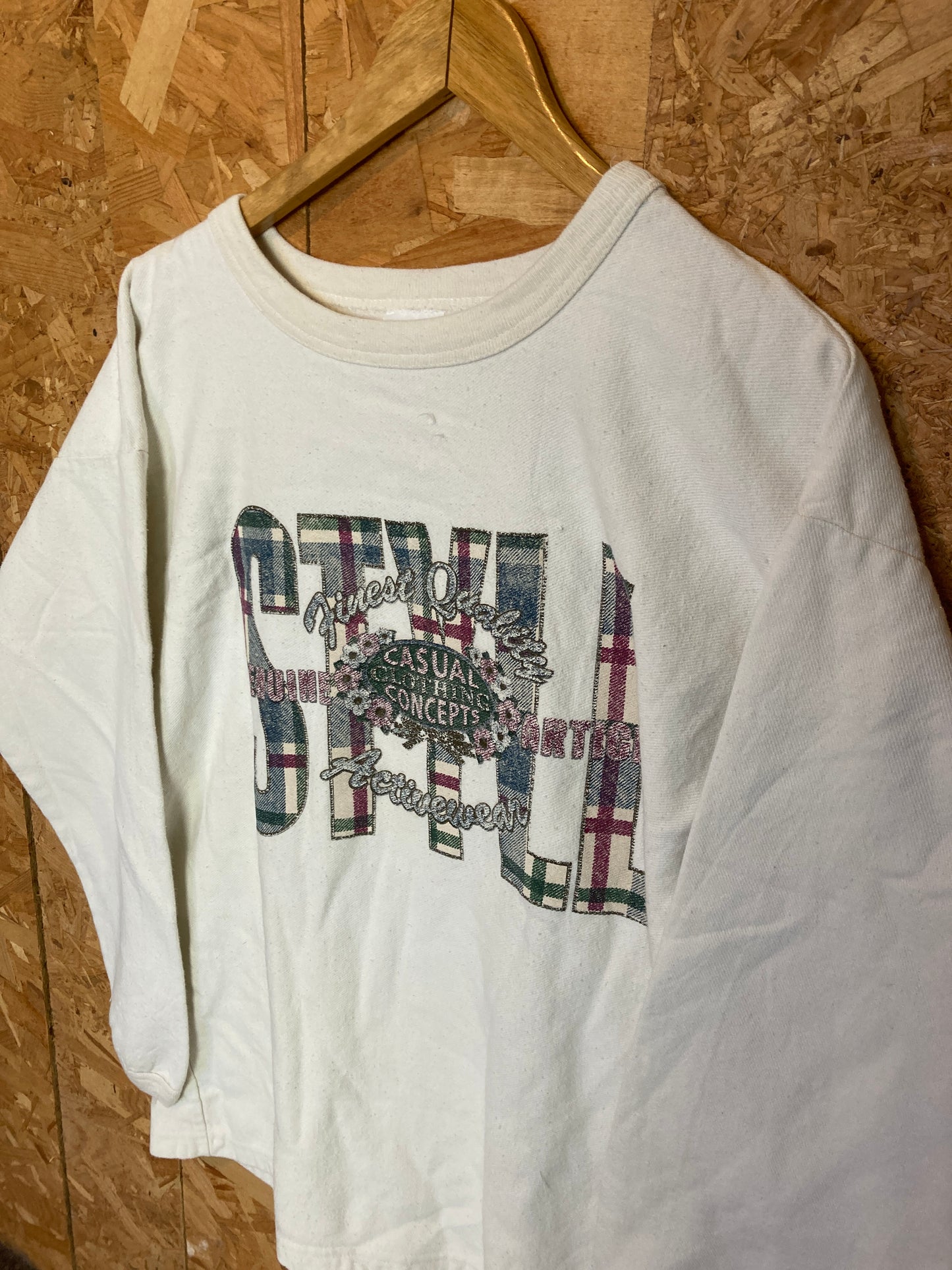 Vintage 90s white heavy cotton Style spell out crew neck sweater size large