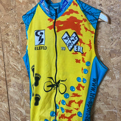 Vintage Y2K sleeveless triathlon bielefeld Mallorca yellow orange blue cycle jersey size M