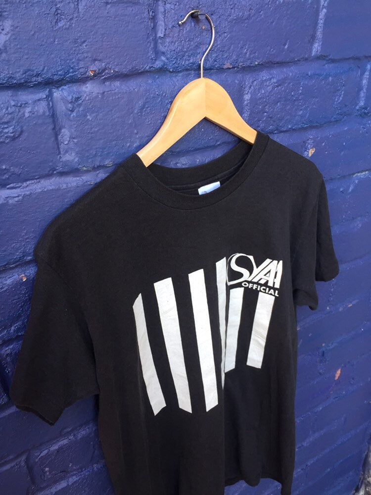 Vintage 90s Osyaa Official quirky USA souvenir black barcode t-shirt size large