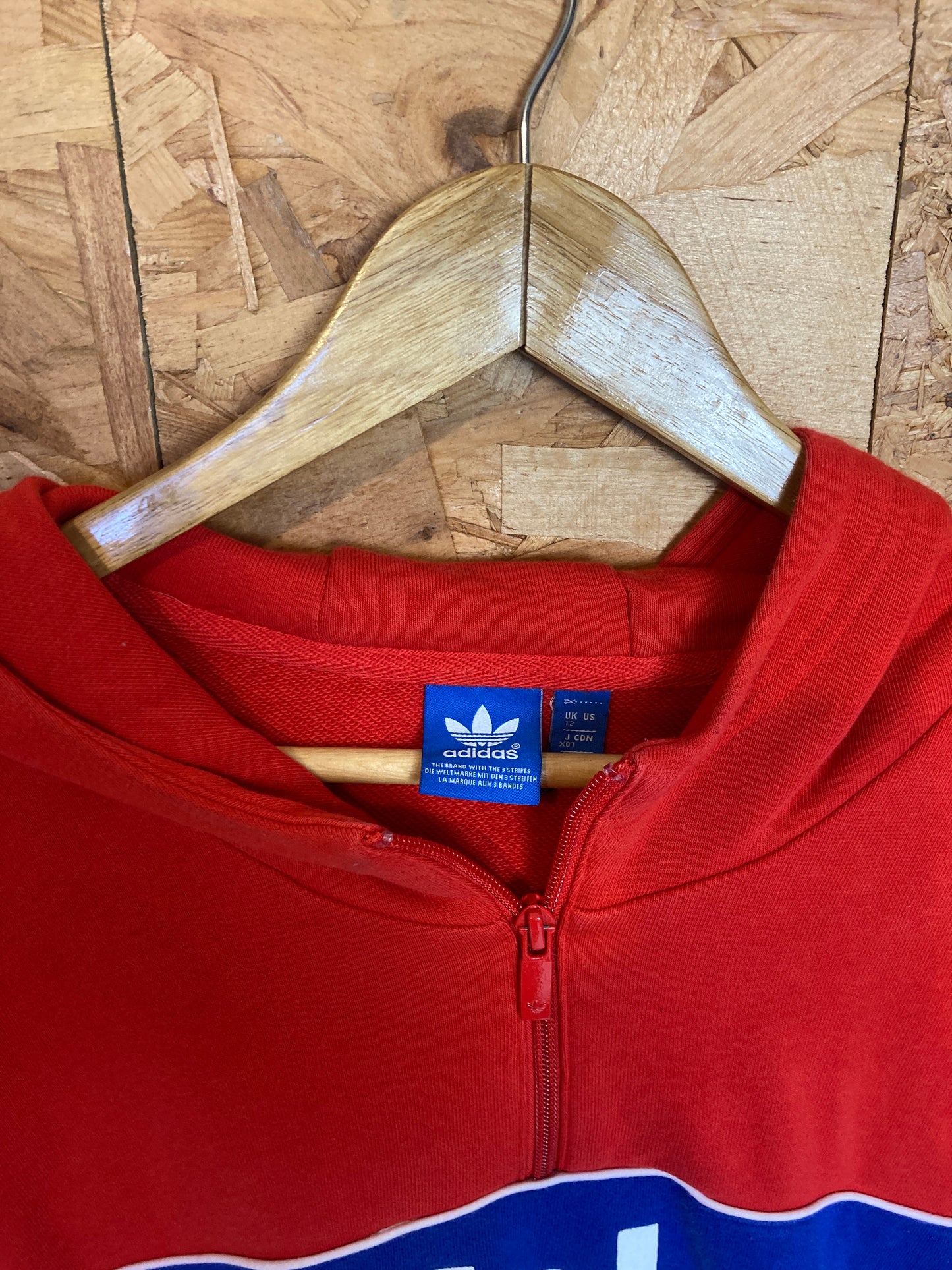 Vintage Y2K Adidas red blue spell out quarter zip hoodie size medium