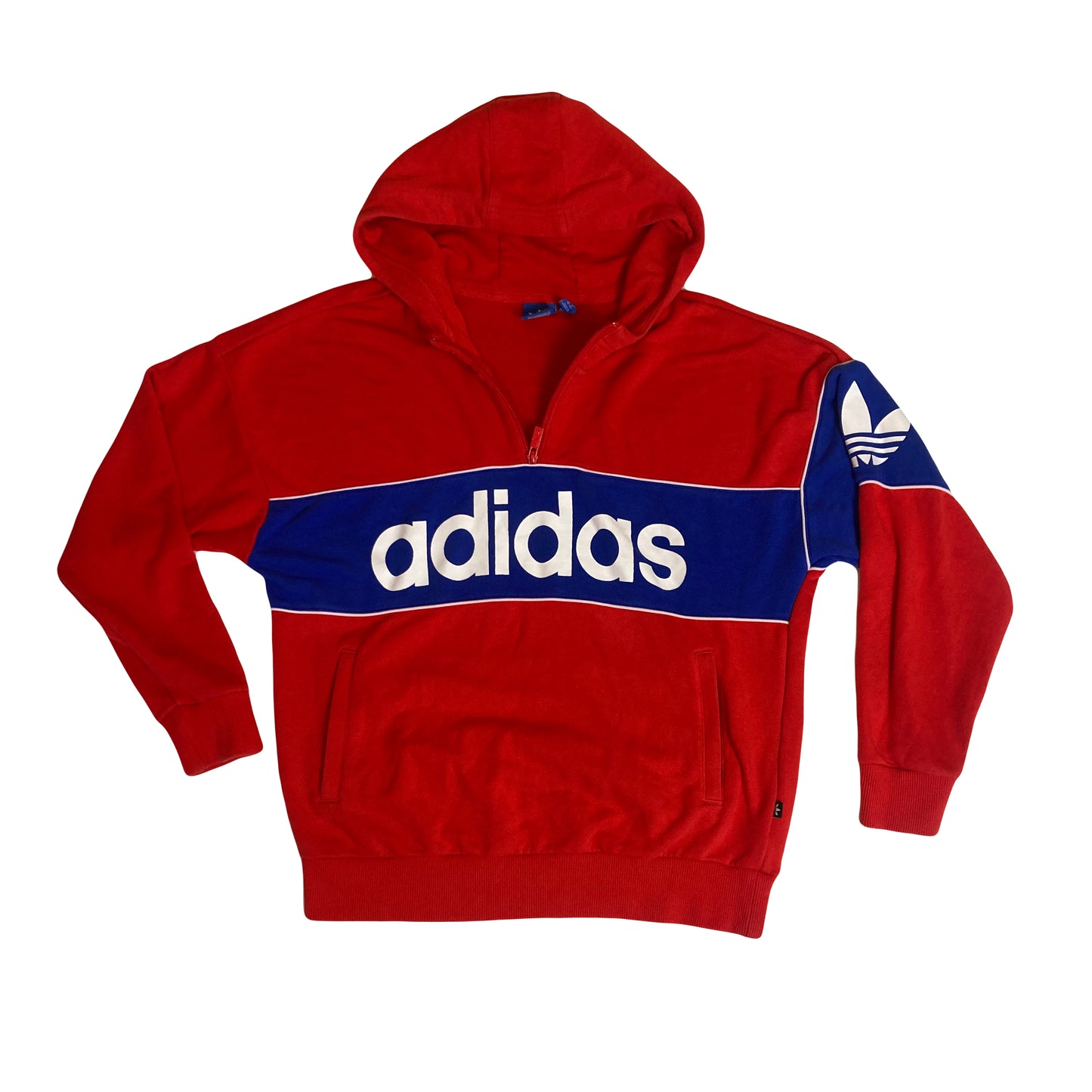 Vintage Y2K Adidas red blue spell out quarter zip hoodie size medium