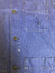 Vintage 80s french distressed navy indigo blue workers chore Sanforized cotton drill size small