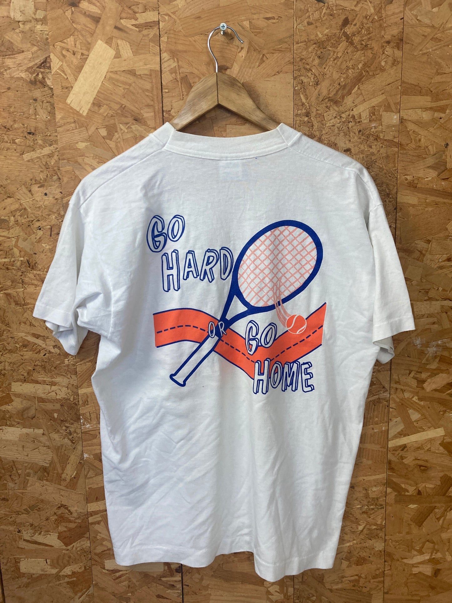 Vintage 90s Houston University Tennis Tournament Go Hard or Go Home USA souvenir white orange t-shirt size large