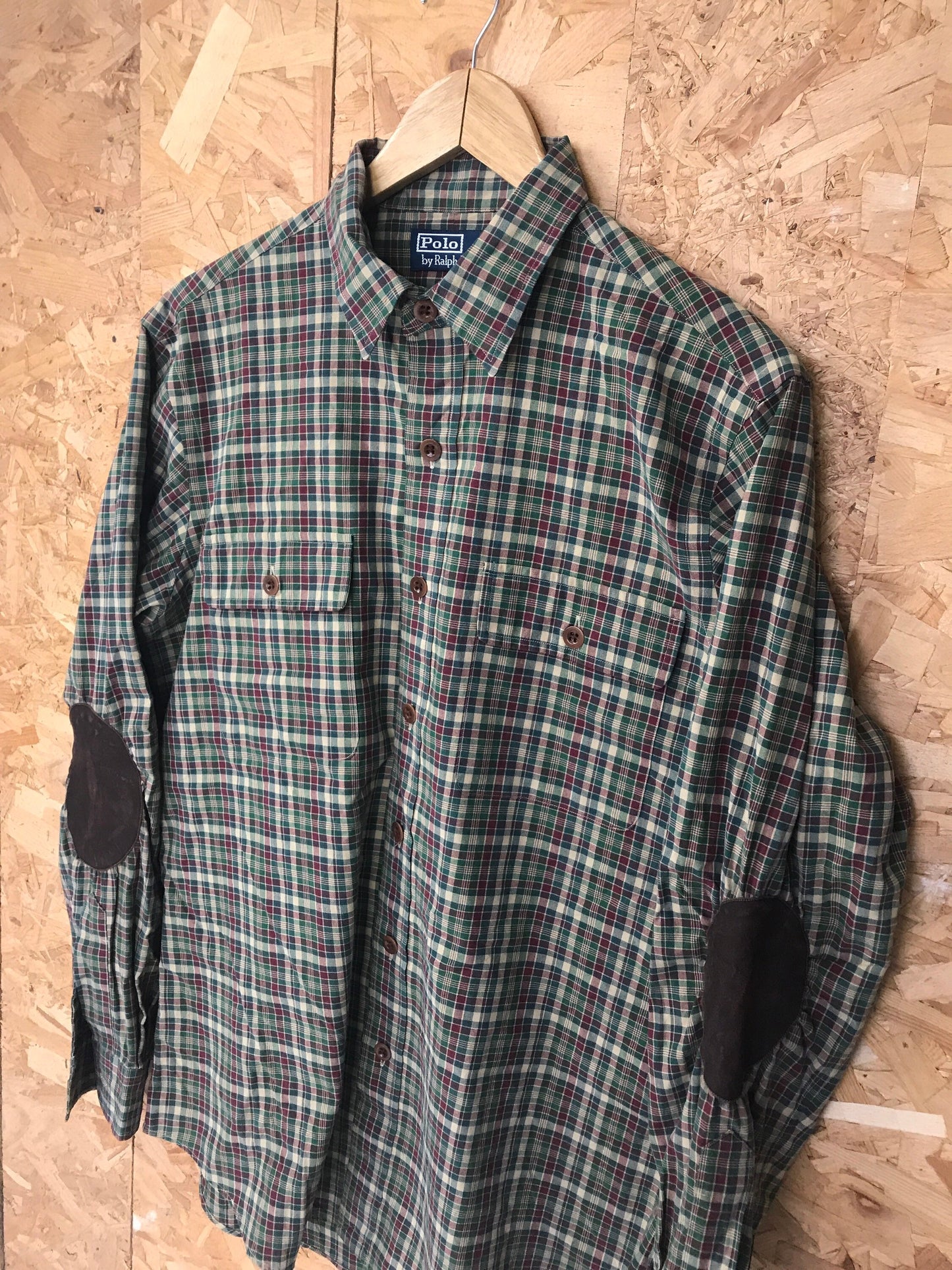 Vintage Y2K Ralph Lauren mens vintage brown and green check shirt with elbow patches size medium