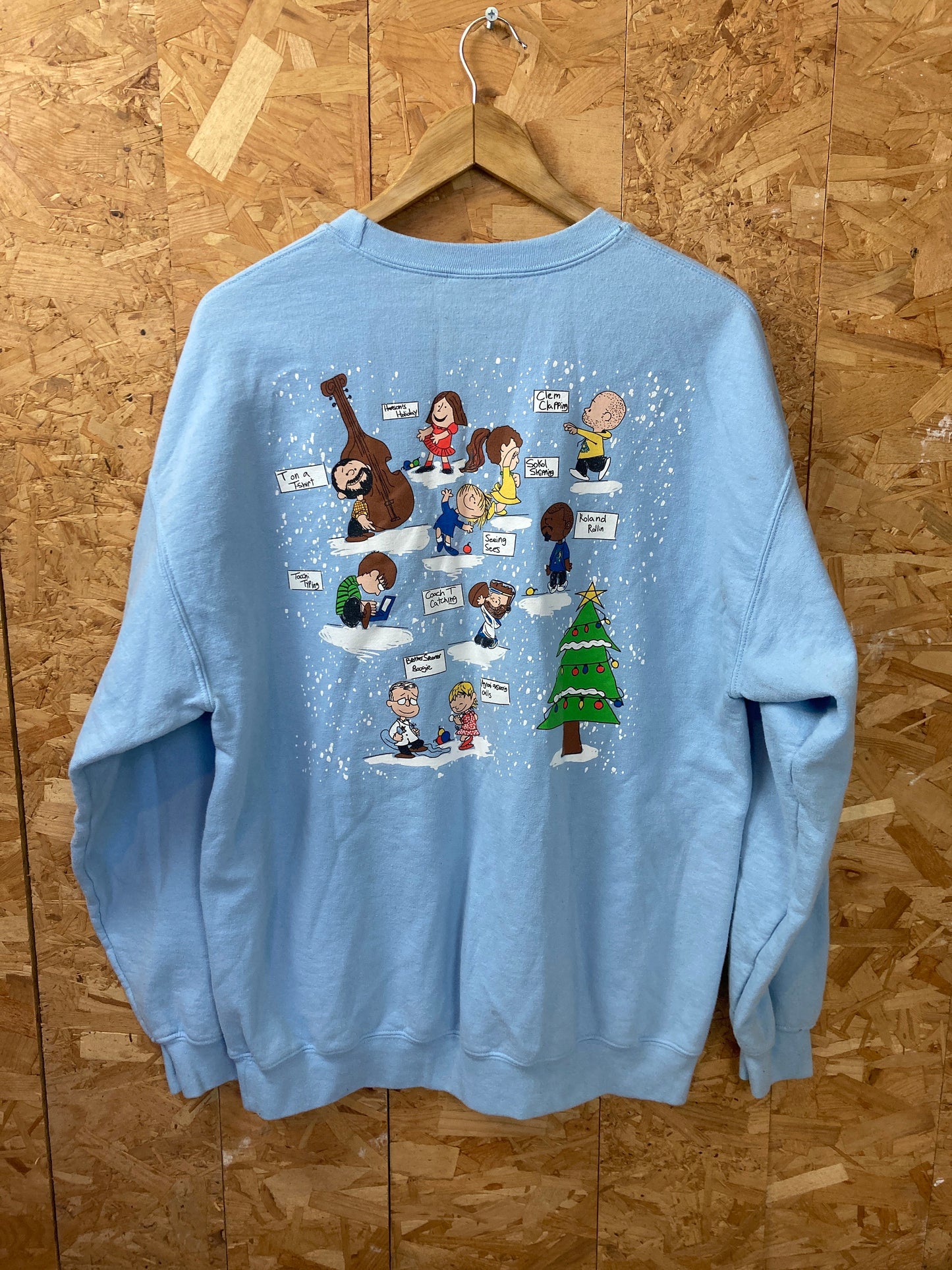 Vintage 90s 12 days of Hoban Christmas quirky USA pastel blue crew neck Xmas sweater oversized XL