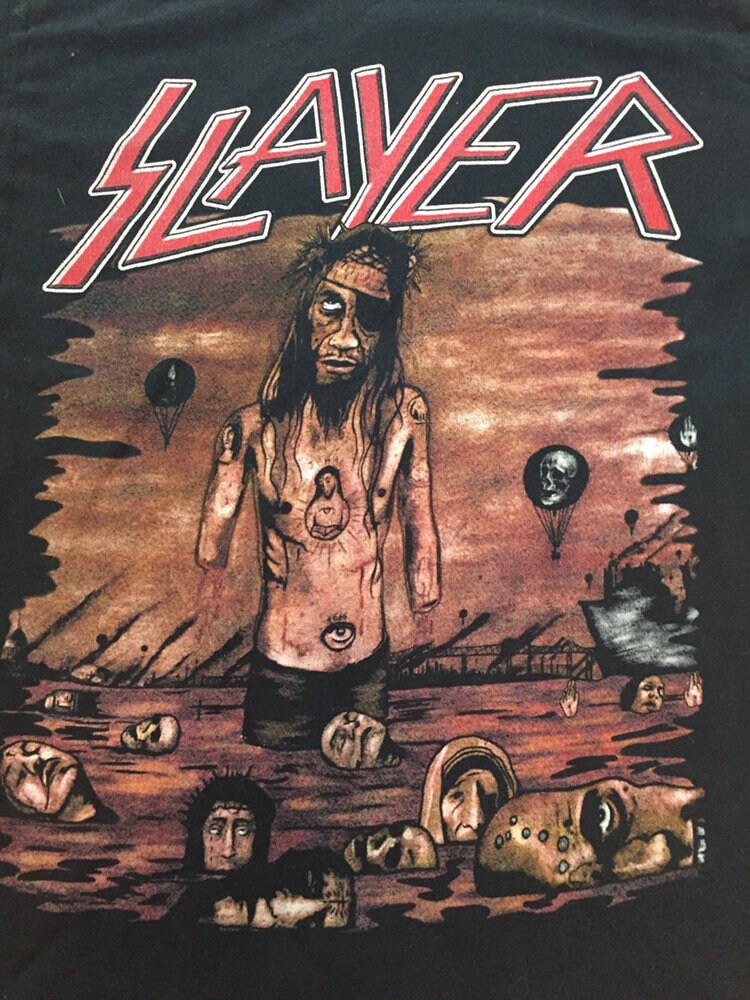 Vintage Slayer thrash metal band t-shirt double sided spell out print size medium