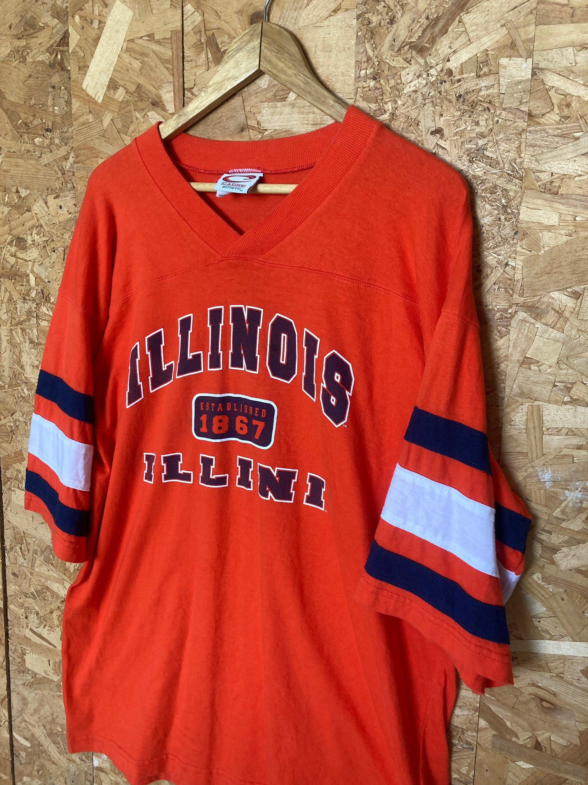 Vintage 90s orange Chicago Illinois Illini USA orange baseball varsity v-neck t-shirt size XL