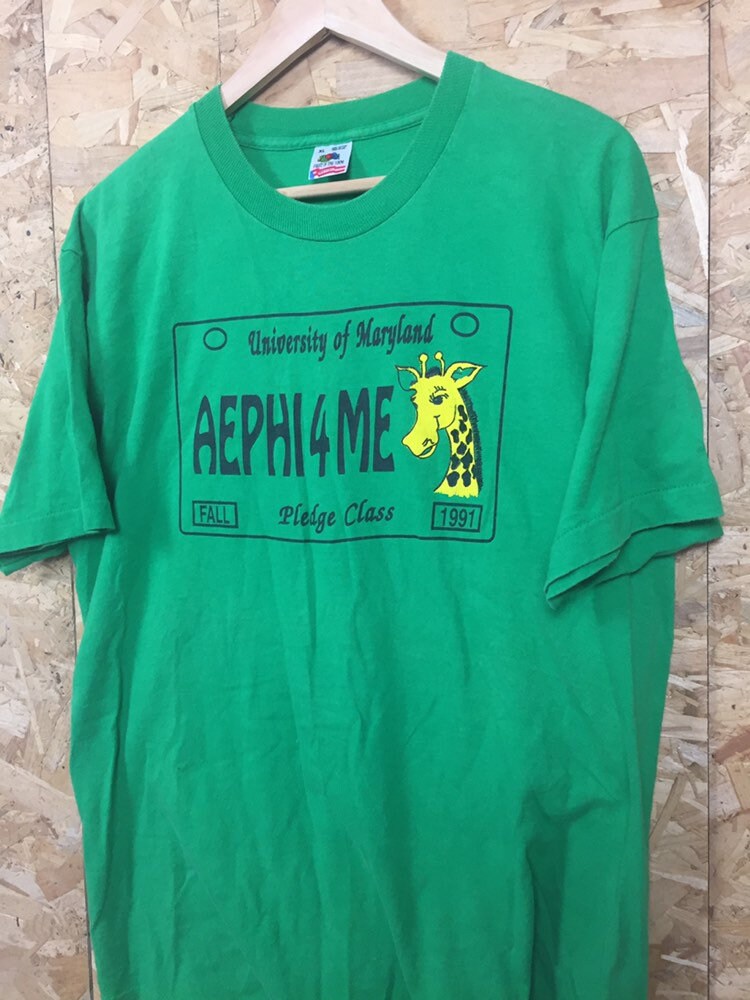 Vintage 1991 USA university of Maryland pledge class giraffe AEPHI4ME green t-shirt size XL