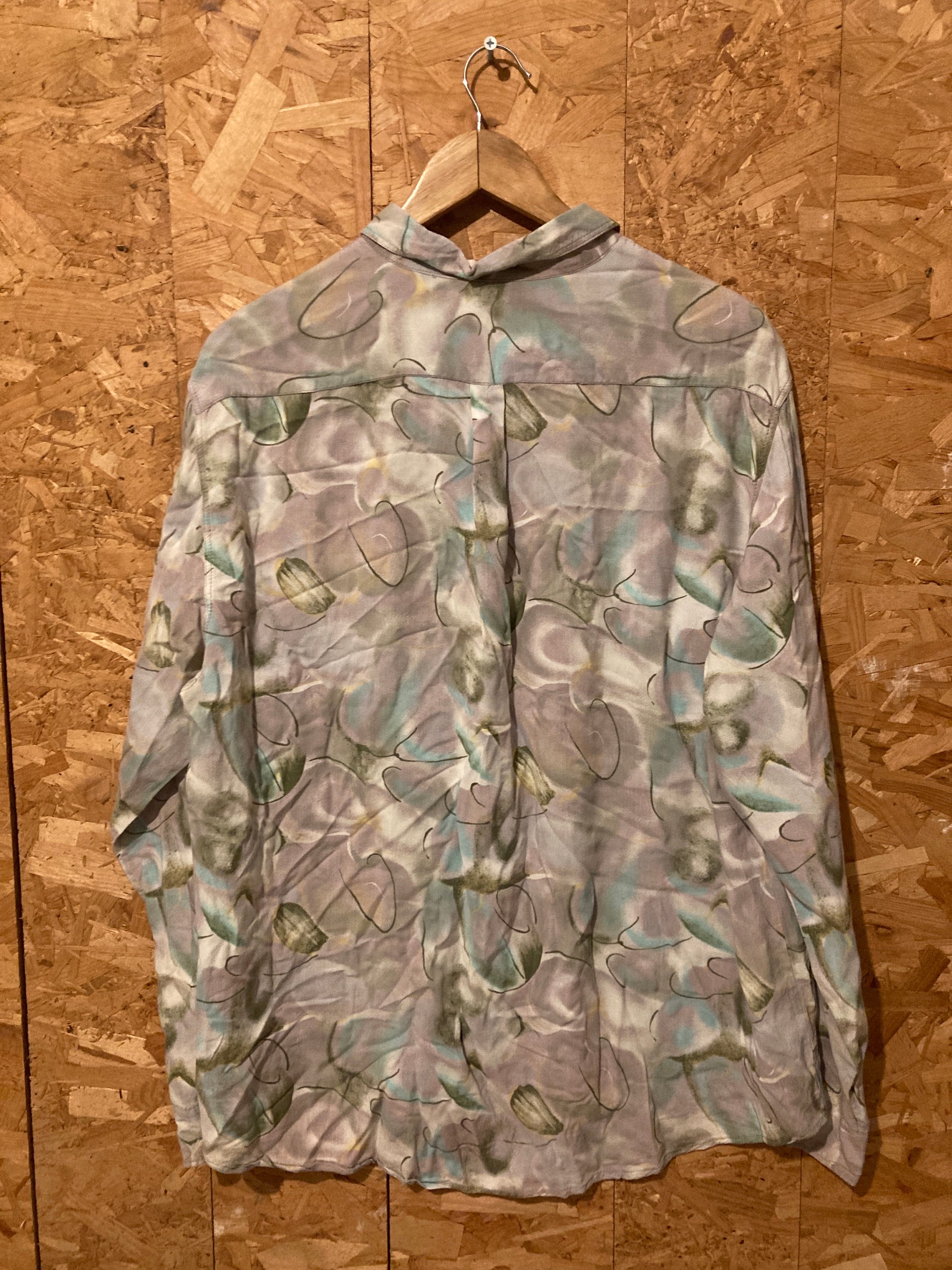 Vintage 90s pastel green lilac abstract watercolour pattern ugly shirt size XL