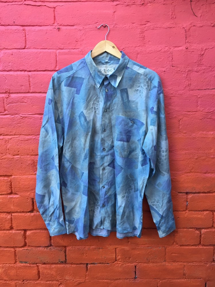 Vintage 90s blue pastel abstract pattern long sleeve grungy eccentric shirt size large