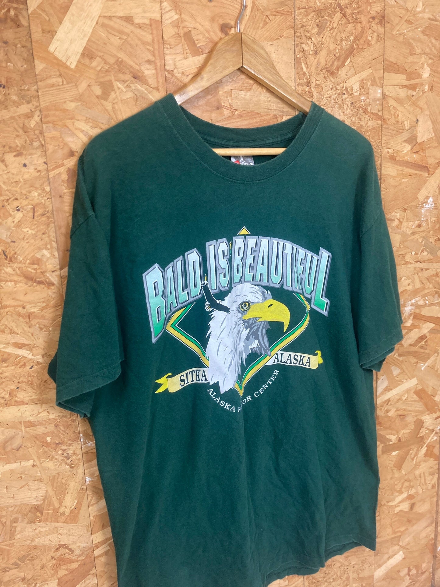 Vintage 90s USA Bald is Beautiful Sitka Alaska dark green t-shirt size XL