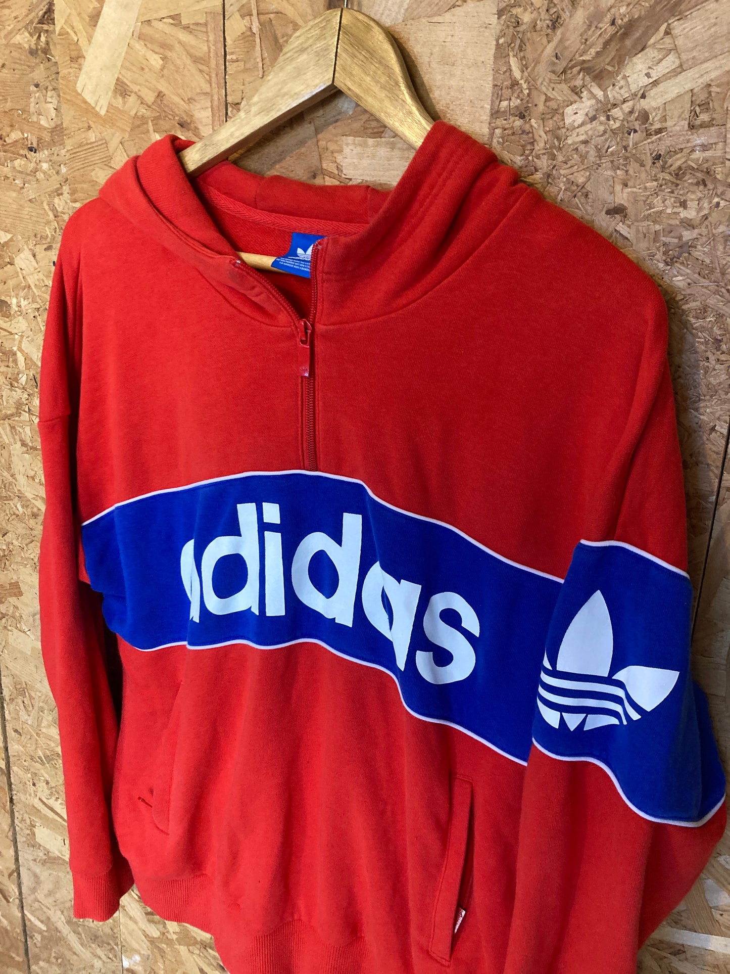 Vintage Y2K Adidas red blue spell out quarter zip hoodie size medium