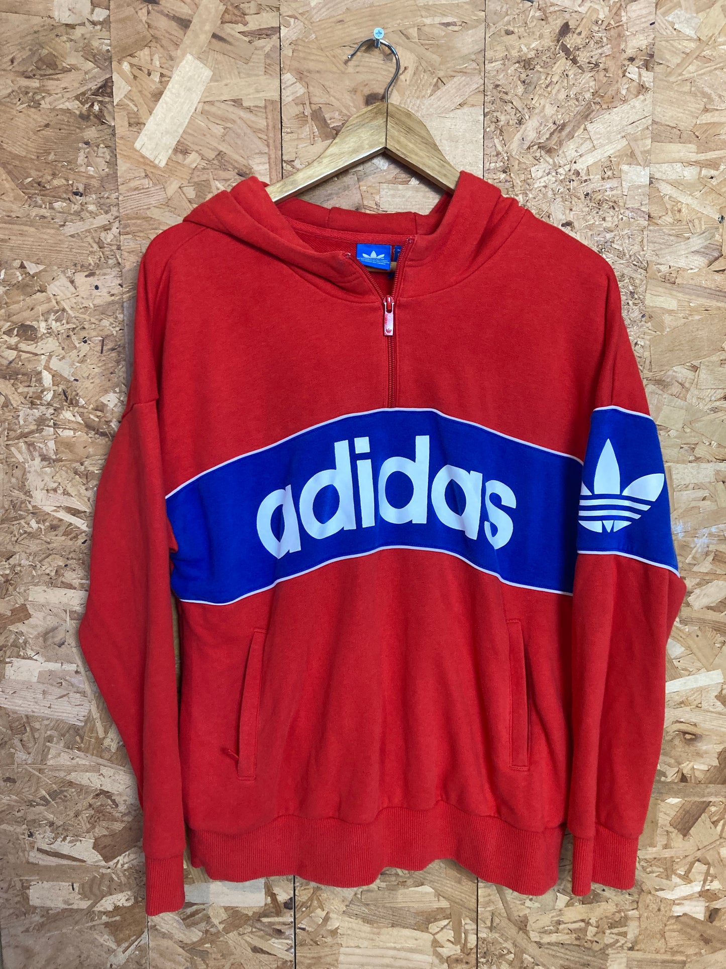 Vintage Y2K Adidas red blue spell out quarter zip hoodie size medium