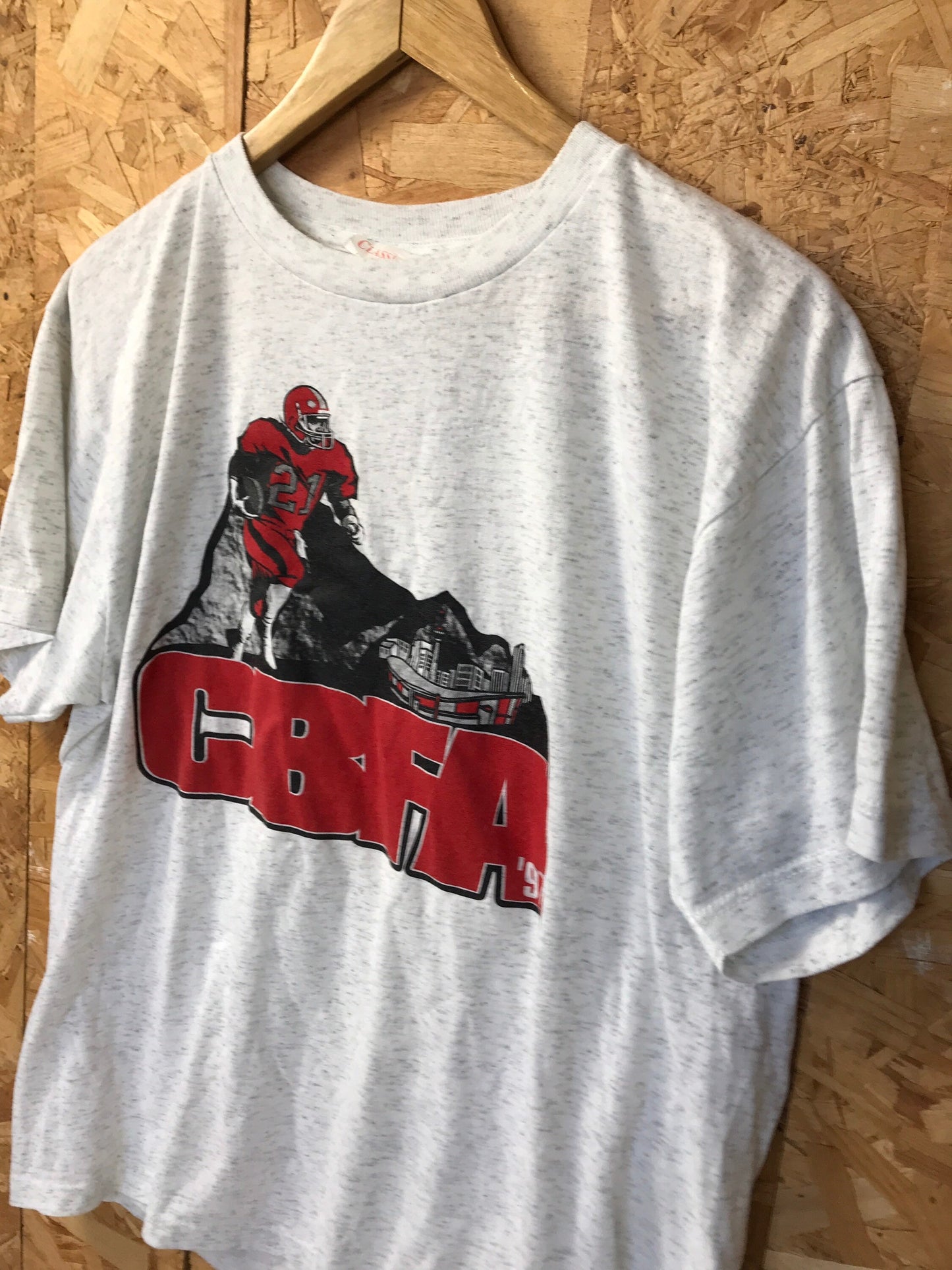 Vintage 90s CBFA USA football souvenir college varsity heavy duty grey marl t-shirt size large