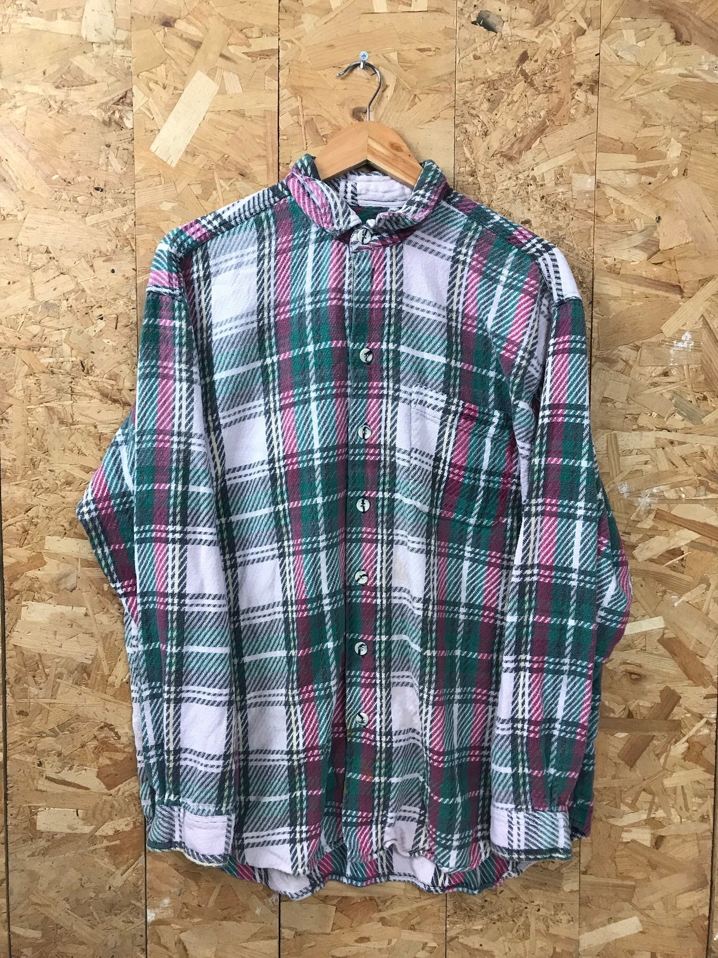 Vintage 80s Grey pink and green Chunky check oversized XL Shirt