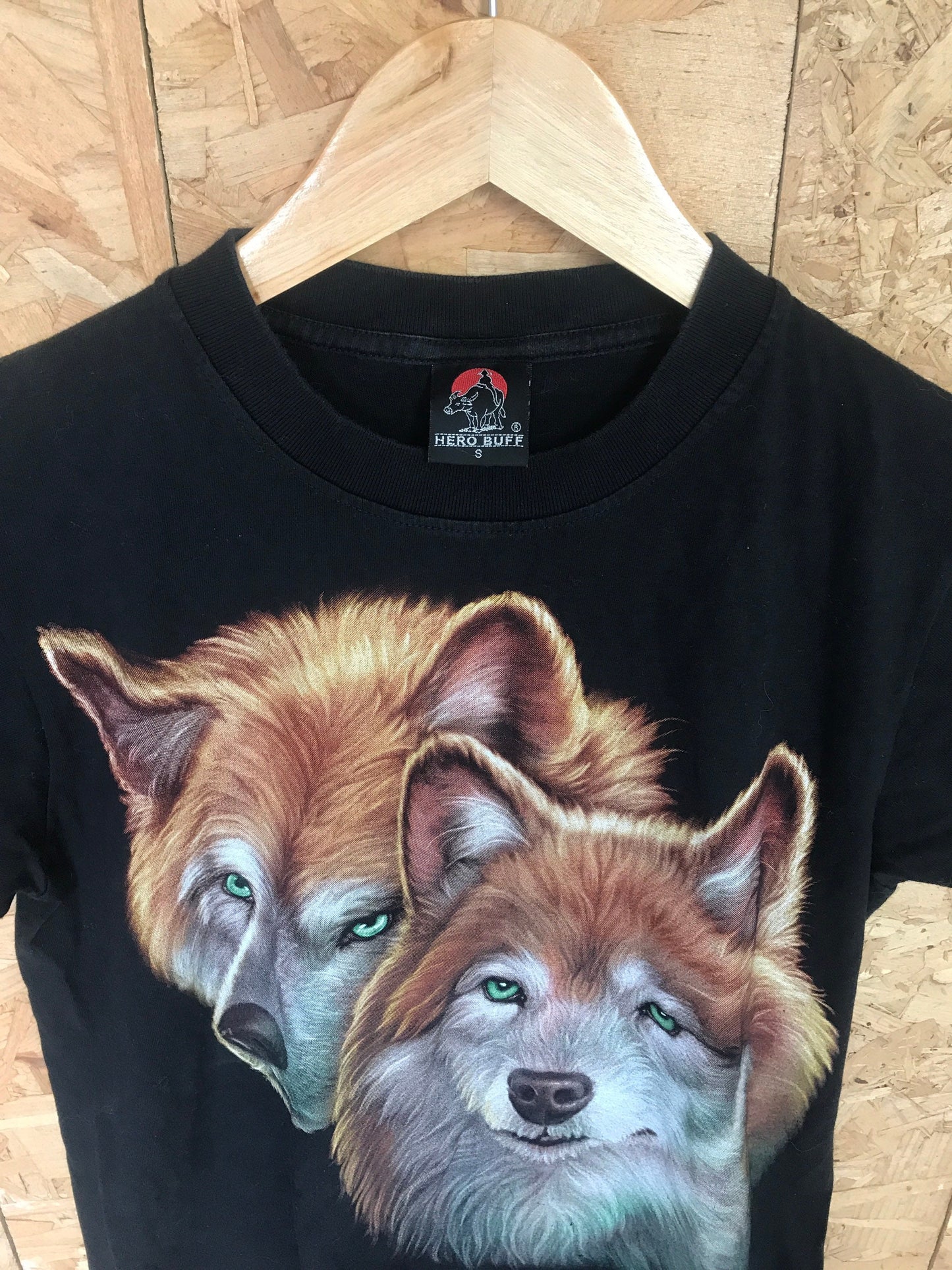 Vintage Wolf pups animal printed nature scene black t-shirt size small