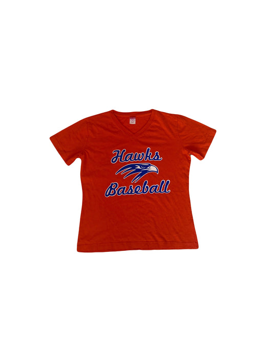 Vintage 90s Hawks Baseball college team Stephenson #3 USA orange v-neck t-shirt size medium