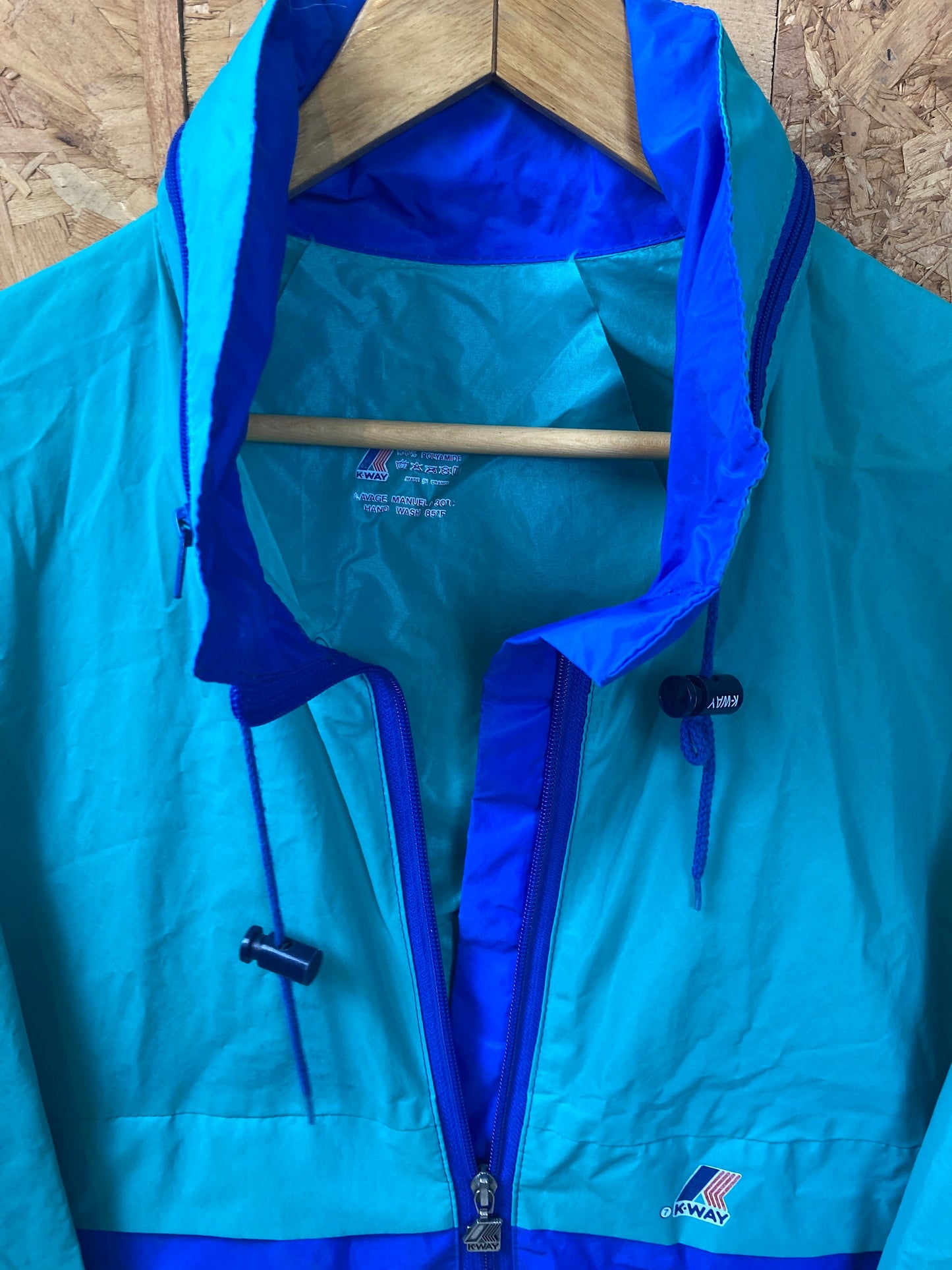 Vintage 90s K-Way blue green lightweight windbreaker waterproof rain jacket size large